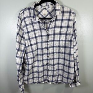 J. Crew Women's Navy and White Plaid Button-Down Perfect Fit Shirt Sz‎ XL